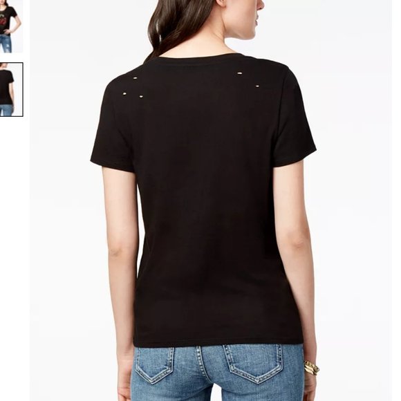 NWT GUESS Studded-Appliqué Ripped T-Shirt - Picture 7 of 13